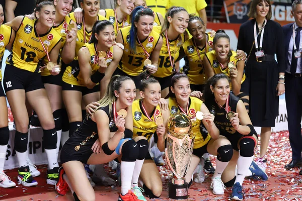 Istanbul Turkey September 2021 Vakifbank Celebrating Win Vakifbank Eczacibasi Champions — Stock Photo, Image