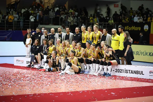 Istanbul Turquia Setembro 2021 Vakifbank Comemorando Vitória Vakifbank Eczacibasi Champions — Fotografia de Stock