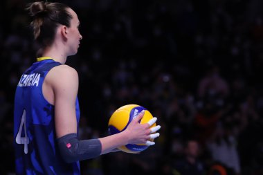 ANKARA, TURKEY - 19 Aralık 2021: Anna Lazareva Fenerbahçe Opet 'e karşı Itambe Minas, Beşli Voleybol Kadınlar Kulübü Dünya Şampiyonası' nda üçüncü sırada