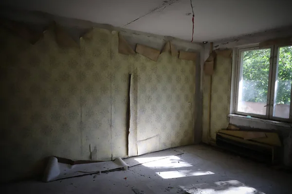 Chambre Bâtiment Dans Ville Pripyat Zone Exclusion Tchernobyl Tchernobyl Ukraine — Photo