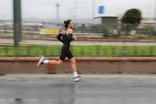 Istanbul Turquia Novembro 2021 Atleta Correndo Maratona Istambul Que Inclui — Fotografia de Stock