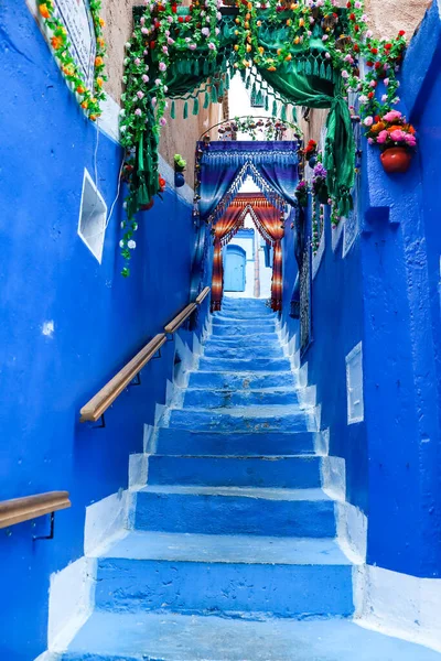 Street Blue Chefchaouen City Marruecos —  Fotos de Stock