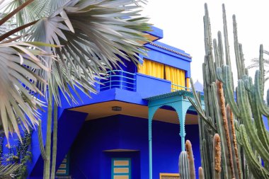 Marakeş City, Fas 'taki Majorelle Garden' daki Blue Villa House.