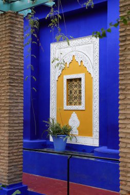 Marakeş City, Fas 'taki Majorelle Garden' daki Blue Villa House.
