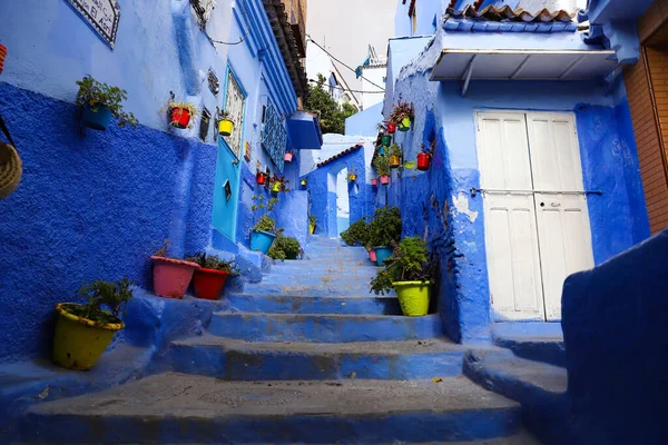 Street Blue Chefchaouen City Morocco — Stock fotografie