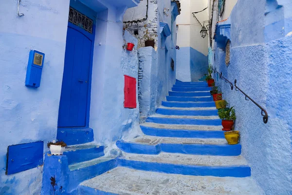 Een Straat Blue Chefchaouen City Marokko — Stockfoto