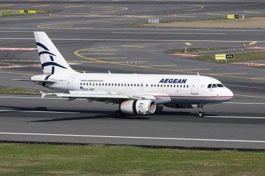 ISTANBUL, TURKEY - OCTOBER 16, 2021: Aegean Airlines Airbus A319-132 (CN 2468) landing to Istanbul International Airport.