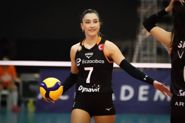 ISTANBUL, TURKEY - Ocak 2009, 2022: Eczacibasi 'de Hande Baladin, Eczacibasi' ye karşı Nilufer Belediyespor Türk Sultanlar Ligi maçı