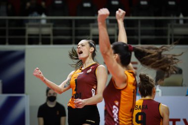 ISTANBUL, TURKEY - 15 Ocak 2022: Galatasaray 'da Anthi Vasilantonaki, Burhan Felek Spor Salonu' nda Aydin Buyuksehir Belediyespor Türkiye Sultanlar Ligi karşılaşmasına karşı