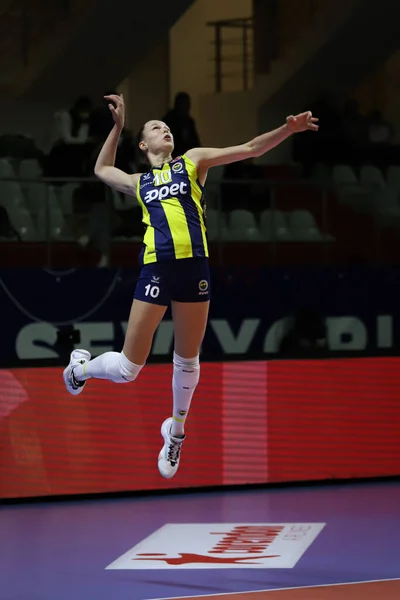 Istanbul Turkey February 2022 Arina Fedorovtseva Serves Fenerbahce Opet Beziers — Zdjęcie stockowe