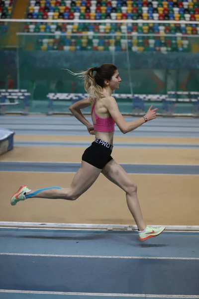 Istanbul Turkey February 2022 Undefined Athlete Running Turkey Olympic Preparation — Fotografia de Stock