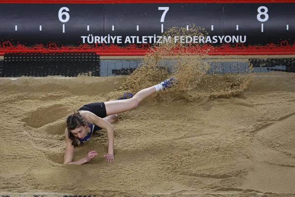 Istanbul Turkey February 2022 Undefined Athlete Long Jumping Turkish Indoor — Zdjęcie stockowe