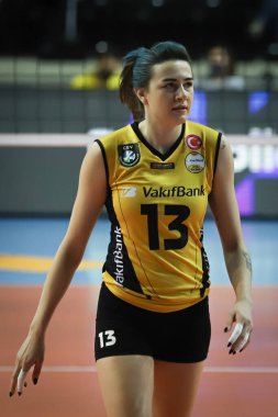 ISTANBUL, TURKEY - FEBRUARY 15, 2022: Meryem Boz in Vakifbank vs ASPTT Mulhouse CEV Champions League Volley match in Vakifbank Sport Hall