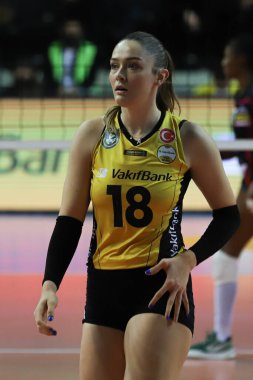 ISTANBUL, TURKEY - FEBRUARY 15, 2022: Zehra Gunes in Vakifbank vs ASPTT Mulhouse CEV Champions League Volley match in Vakifbank Sport Hall