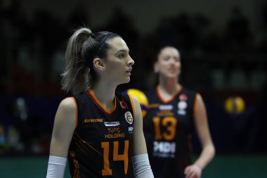 ISTANBUL, TURKEY - MARCH 13, 2022: Alexia Ioana Carutasu in Galatasaray HDI Sigorta vs Vakifbank Turkish Sultans League match in Burhan Felek Sport Hall