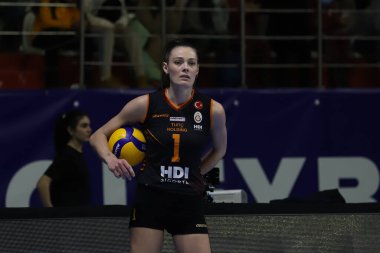 ISTANBUL, TURKEY - MARCH 13, 2022: Anthi Vasilantonaki in Galatasaray HDI Sigorta vs Vakifbank Turkish Sultans League match in Burhan Felek Sport Hall