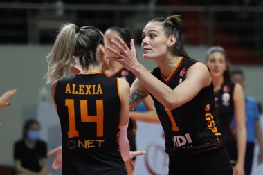ISTANBUL, TURKEY - MARCH 13, 2022: Anthi Vasilantonaki in Galatasaray HDI Sigorta vs Vakifbank Turkish Sultans League match in Burhan Felek Sport Hall