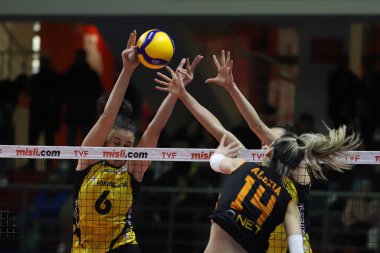 ISTANBUL, TURKEY - MARCH 13, 2022: Alexia Ioana Carutasu in action during Galatasaray HDI Sigorta vs Vakifbank Turkish Sultans League match in Burhan Felek Sport Hall