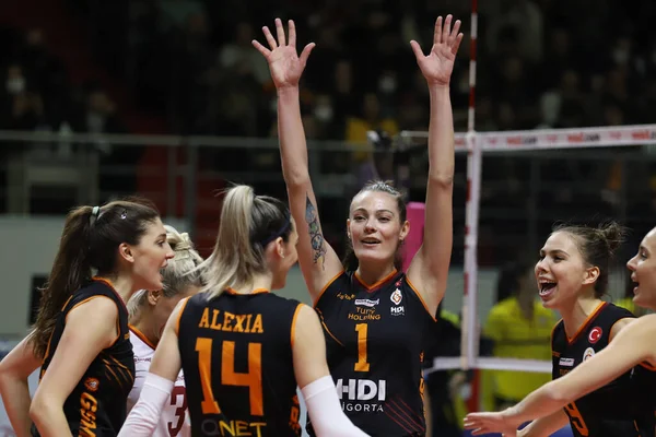 ISTANBUL, TURKEY - MARCH 13, 2022: Anthi Vasilantonaki in Galatasaray HDI Sigorta vs Vakifbank Turkish Sultans League match in Burhan Felek Sport Hall