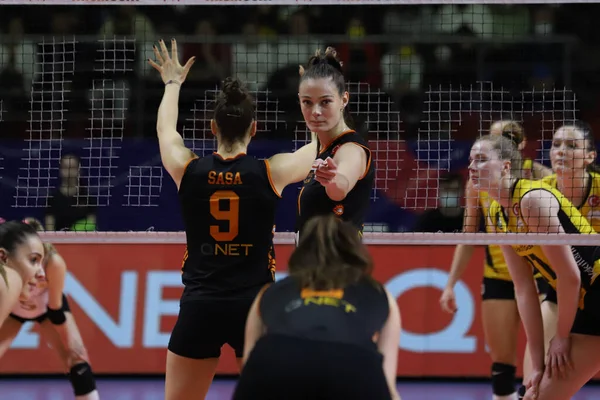ISTANBUL, TURKEY - MARCH 13, 2022: Anthi Vasilantonaki in Galatasaray HDI Sigorta vs Vakifbank Turkish Sultans League match in Burhan Felek Sport Hall