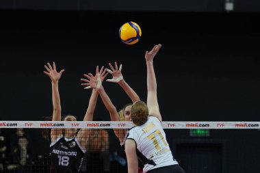 ISTANBUL, TURKEY - APRIL 03, 2022: Isabelle Haak in action during Vakifbank vs Kuzeyboru Turkish Sultans League match in Vakifbank Sport Hall