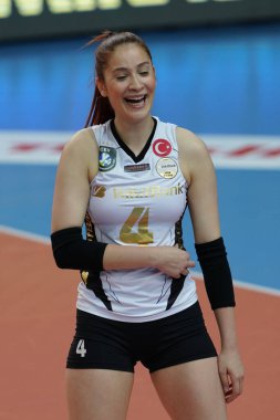 ISTANBUL, TURKEY - APRIL 03, 2022: Tugba Senoglu in Vakifbank vs Kuzeyboru Turkish Sultans League match in Vakifbank Sport Hall