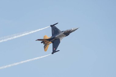 ISTANBUL, TURKEY - MAY 29, 2022: Soloturk air aerobatics show in Istanbul Ataturk Airport during anniversary of Istanbuls conquest