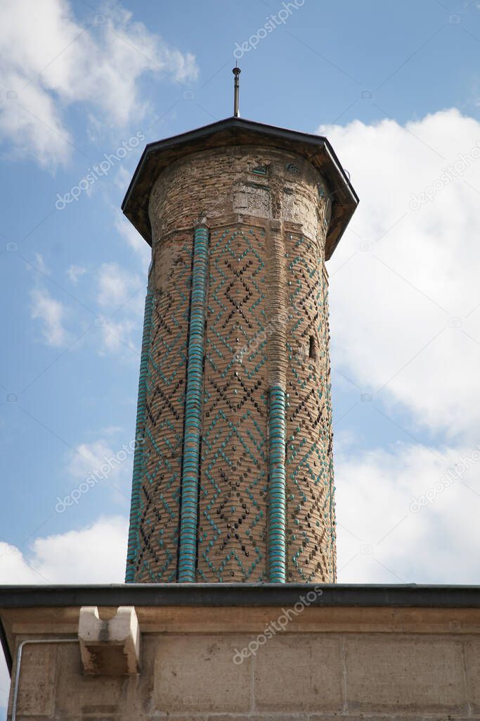 Minaret of Ince Minaret Medrese as Museum of Stone and Wood Art in Konya City, Turkiye