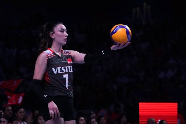 ANKARA, TURKIYE - JUNE 04, 2022: Baladin Hande serves during Bulgaria vs Turkiye VNL Pool match in Ankara Arena