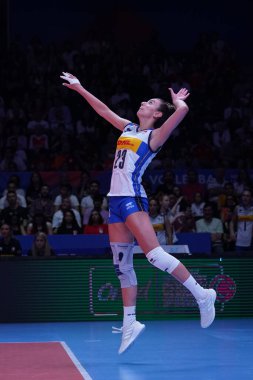 ANKARA, TURKIYE - JUNE 04, 2022: Perinelli Elena serves during China vs Italy VNL Pool match in Ankara Arena