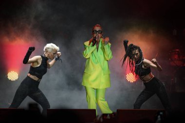 ISTANBUL, TURKIYE - JUNE 11, 2022: Turkish singer Hande Yener concert in Kurucesme Arena