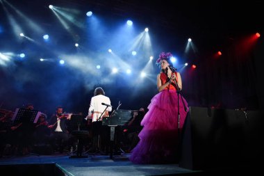 ISTANBUL, TURKEY - JUNE 12, 2022: Turkish singer Karsu Donmez concert during Beyoglu Culture Road Festival