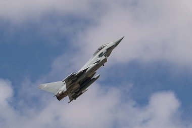KONYA, TURKIYE - JUNE 30, 2022: United Kingdom Royal Air Force Eurofighter Typhoon FGR.4 (BS153) take-off from Konya Airport during Anatolian Eagle Air Force Exercise