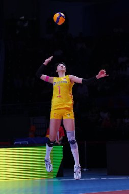 ANKARA, TURKIYE - Haziran 05, 2022: Yuan Xinyue, Ankara Arena 'da oynanan Tayland-Çin VNL Havuz Maçı' nda görev yapıyor