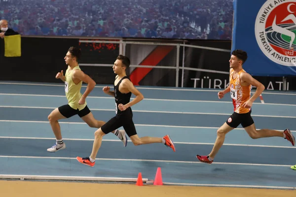 Istanbul Turkey Styczeń 2022 Sportowcy Biegający Podczas Tureckiej Federacji Lekkoatletycznej — Zdjęcie stockowe