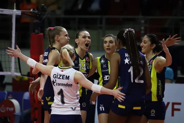 Istanbul Turkey February 2022 Fenerbahce Opet Players Celebrating Score Point — Fotografia de Stock