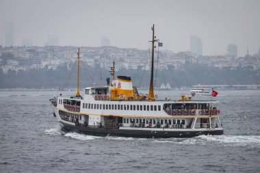 İSTANBUL, TURKEY - 07 Kasım 2021: Sehir Hatlari feribotu Boğazı 'nda. Sehir Hatlari 1844 'te kuruldu..