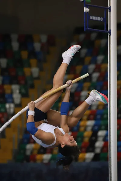 Istanbul Turkey February 2022 Undefined Athlete Pole Vaulting Turkey Olympic — Fotografia de Stock