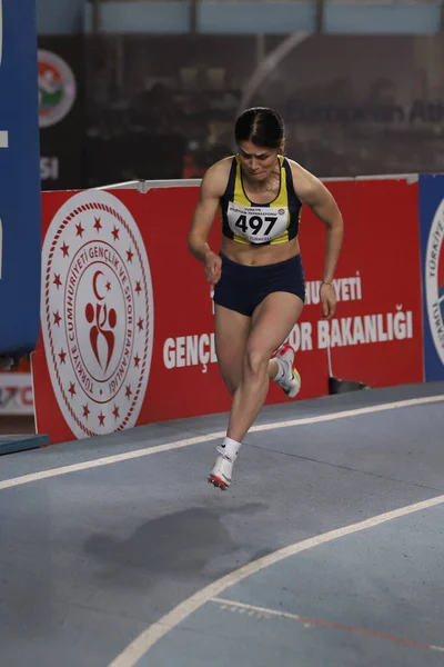 Istanbul Turkey Februari 2022 Ongedefinieerde Atleet Hardlopen Tijdens Turkse Indoor — Stockfoto