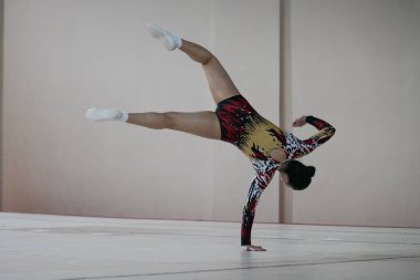 ISTANBUL, TURKEY - APRIL 24, 2022: Undefined athlete performs during Aerobic Gymnastics Turkish Championships