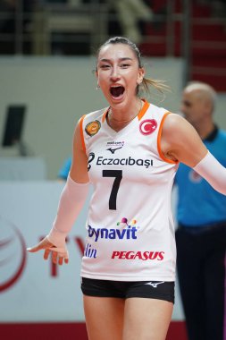ISTANBUL, TURKEY - APRIL 22, 2022: Hande Baladin in Fenerbahce Opet vs Eczacibasi Dynavit Turkish Sultans League Playoff 1-4 match in Burhan Felek Sport Hall