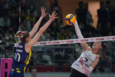 ISTANBUL, TURKEY - APRIL 22, 2022: Arina Fedorovtseva in action during Fenerbahce Opet vs Eczacibasi Dynavit Turkish Sultans League Playoff 1-4 match in Burhan Felek Sport Hall