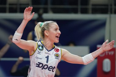 ISTANBUL, TURKEY - APRIL 22, 2022: Gizem Orge in Fenerbahce Opet vs Eczacibasi Dynavit Turkish Sultans League Playoff 1-4 match in Burhan Felek Sport Hall