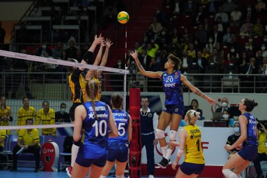 ISTANBUL, TURKEY - APRIL 06, 2022: Melissa Vargas in action during Fenerbahce Opet vs Vakifbank CEV Champions League Volley Semi Final match in Vakifbank Sport Hall