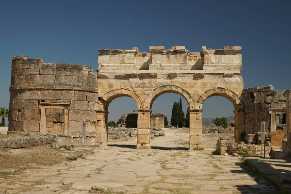 Frontinus Gate at Hierapolis Ancient City in Pamukkale, Denizli City, Turkiye