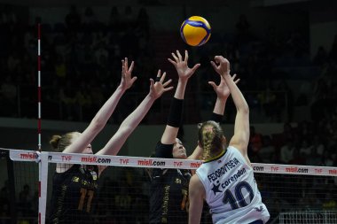ISTANBUL, TURKEY - APRIL 30, 2022: Arina Fedorovtseva in action during Fenerbahce Opet vs Vakifbank Turkish Sultans League Playoff Final match in Burhan Felek Sport Hall