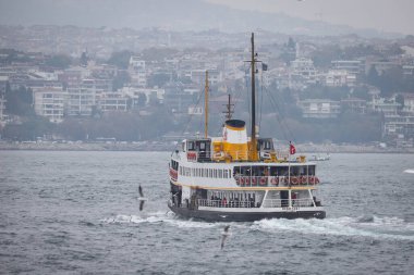 İSTANBUL, TURKEY - 07 Kasım 2021: Sehir Hatlari feribotu Boğazı 'nda. Sehir Hatlari 1844 'te kuruldu..