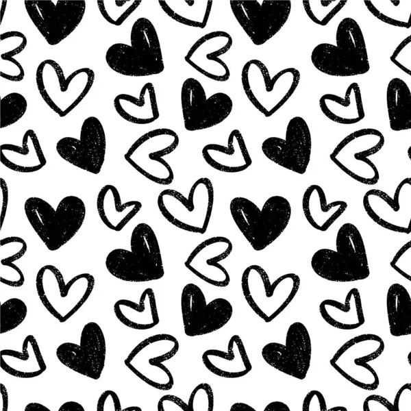 Pattern with textured hearts hand drawn vector sketch. Seamless one color romantic background. — Vector de stock