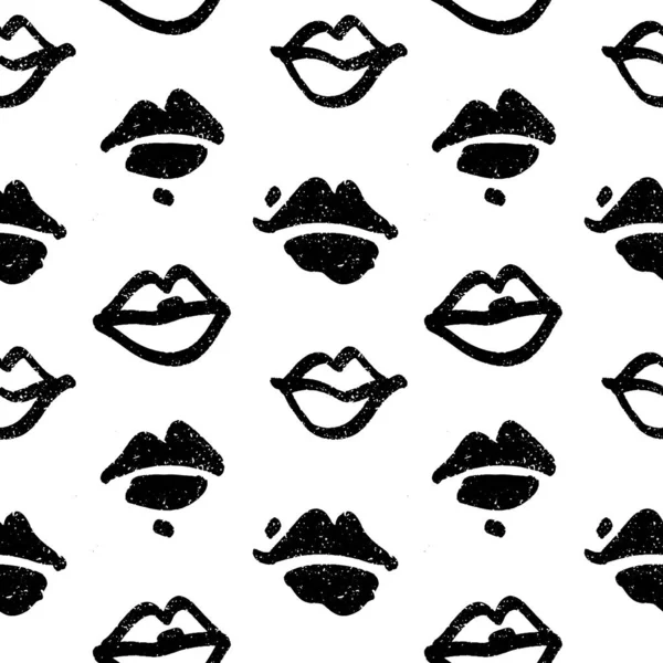 Vector hand drawn seamless pattern with lips. Abstract fashion background. Monochrome texture. — Archivo Imágenes Vectoriales