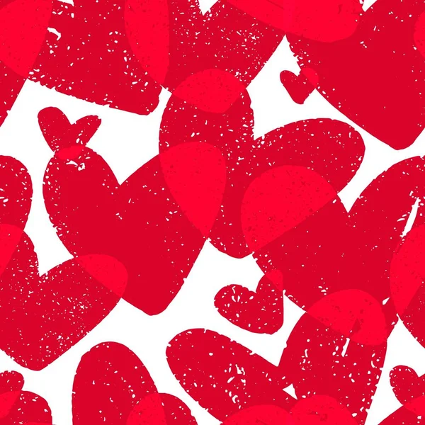 Patrón con corazones rojos texturizados. Fondo romántico inconsútil colorido. — Vector de stock